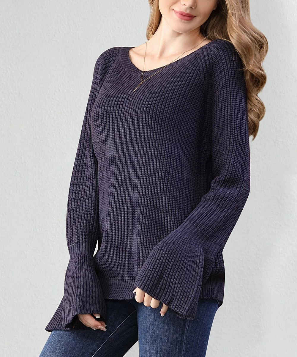 Cheap π Z Avenue Navy Jewel-Neck Trumpet-Sleeve Sweater - Juniors π€© - Image 2
