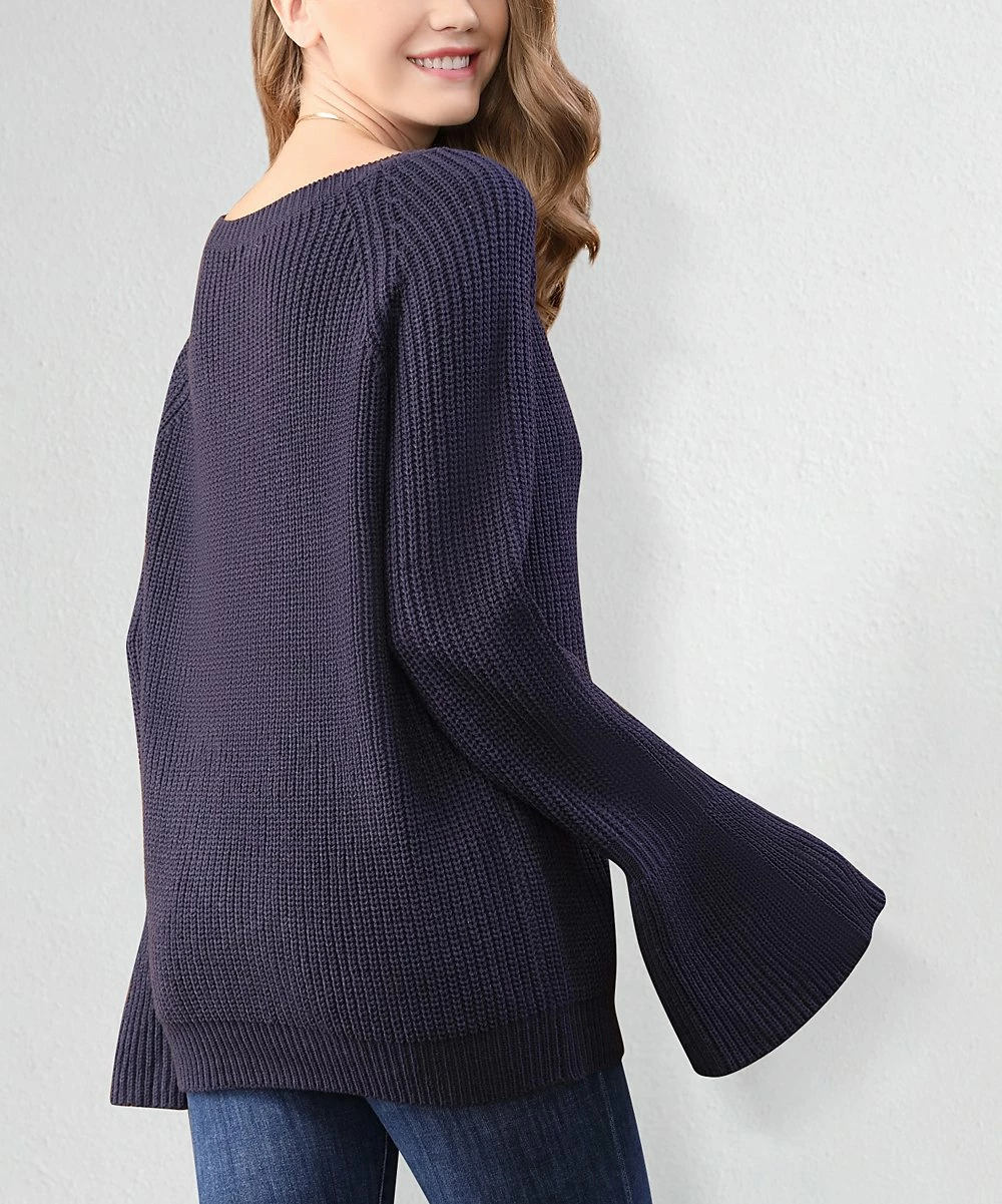 Cheap π Z Avenue Navy Jewel-Neck Trumpet-Sleeve Sweater - Juniors π€© - Image 3