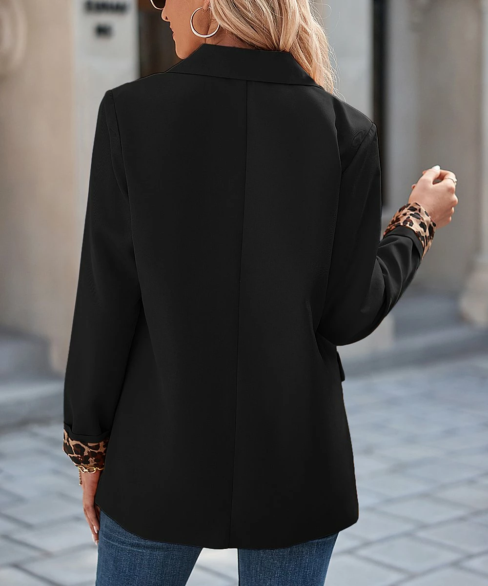 Outlet β Z Avenue Black & Leopard Flap-Pocket Blazer - π© Women & Juniors βοΈ - Image 2