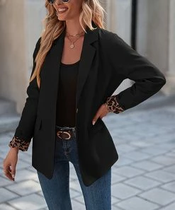 Outlet β Z Avenue Black & Leopard Flap-Pocket Blazer - π© Women & Juniors βοΈ