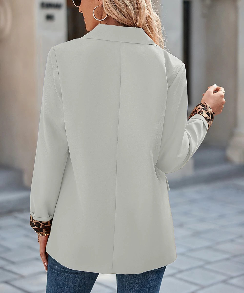 Best Pirce π Z Avenue White & Leopard Flap-Pocket Blazer - π© Women & Juniors β - Image 2