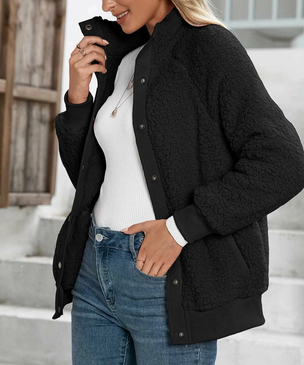 Promo π₯ Z Avenue Black Button-Up Sherpa Jacket - π© Women π€© - Image 2