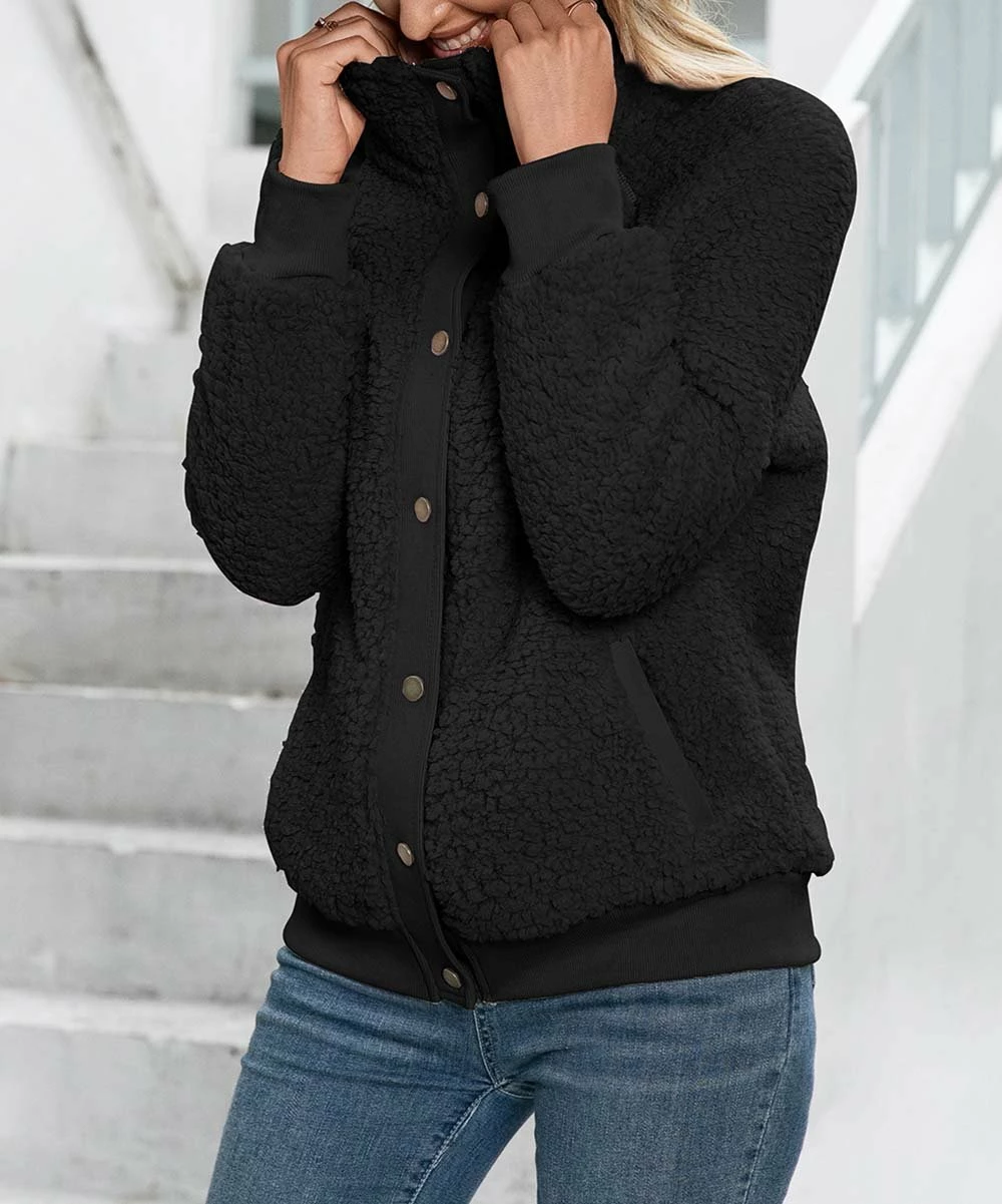 Promo π₯ Z Avenue Black Button-Up Sherpa Jacket - π© Women π€©