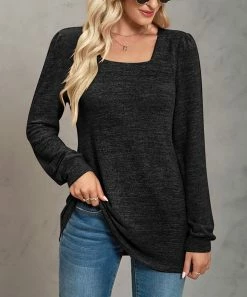 Best deal 👏 Z Avenue Black Long-Sleeve Square-Neck Tunic - 👩 Women & Juniors 💯
