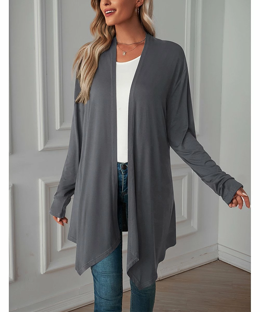 Coupon π Z Avenue Dark Gray Sidetail Longline Open Cardigan - π© Women & Juniors π₯° - Image 3