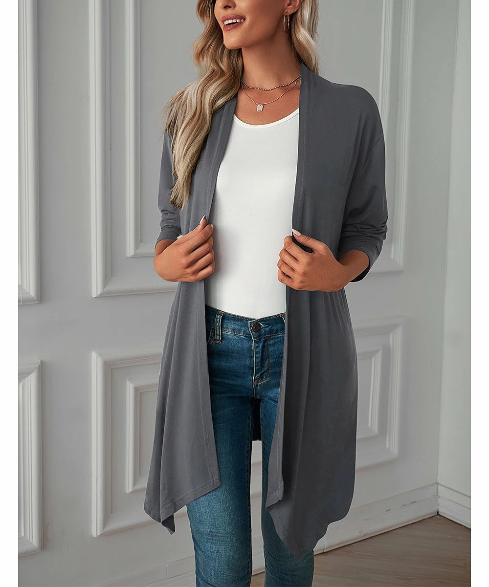 Coupon π Z Avenue Dark Gray Sidetail Longline Open Cardigan - π© Women & Juniors π₯° - Image 4