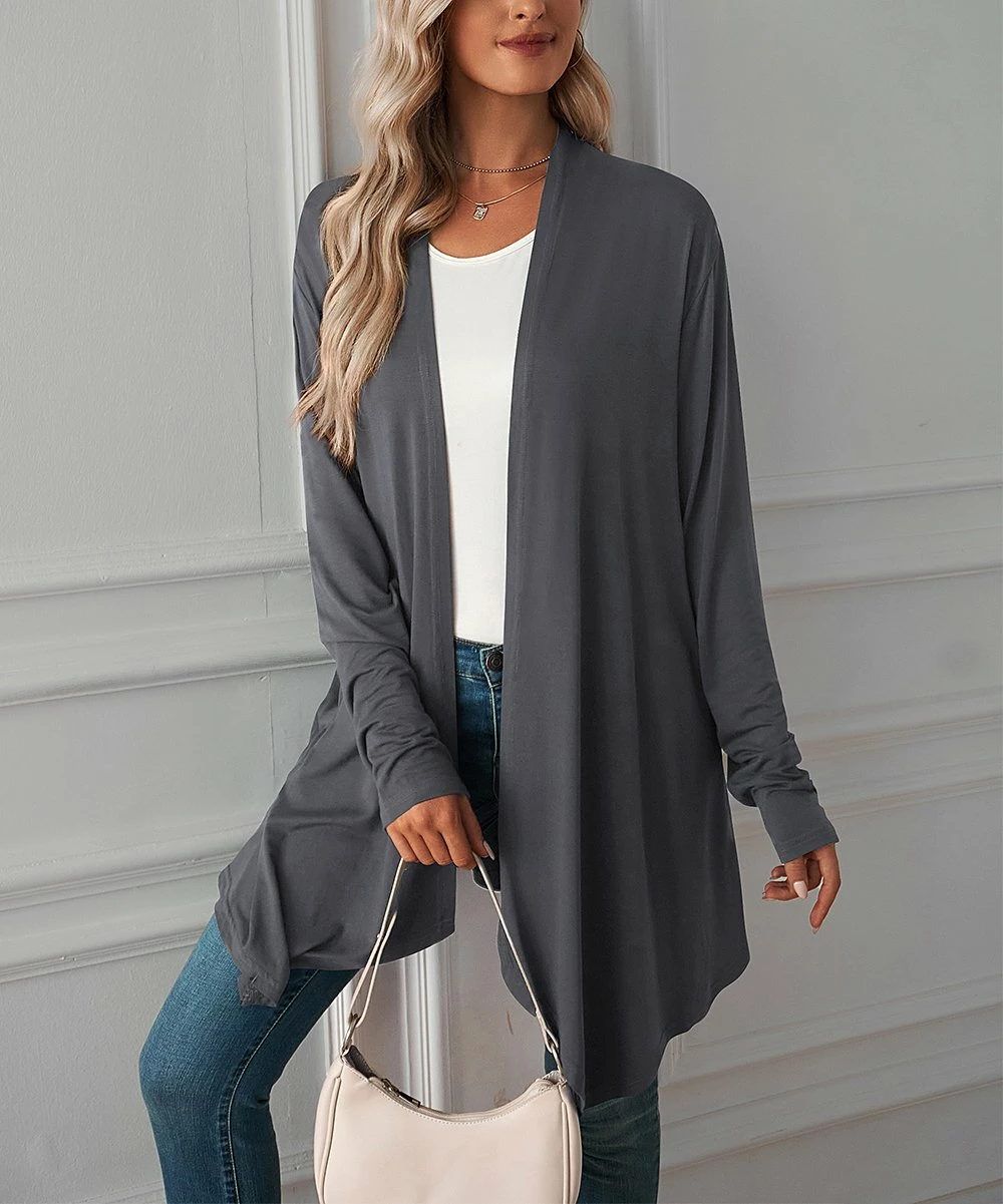 Coupon π Z Avenue Dark Gray Sidetail Longline Open Cardigan - π© Women & Juniors π₯°
