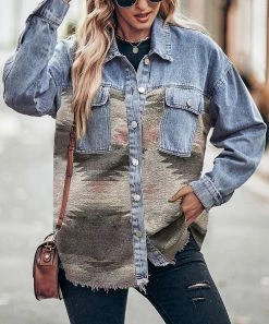 Brand new π Z Avenue Blue & Pink Denim Geometric Pocket Button-Up Shacket - π© Women π