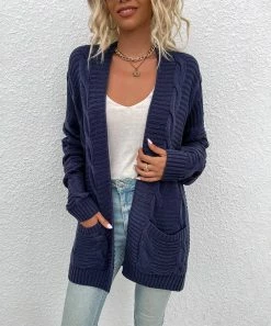 Cheapest 👏 Z Avenue Navy Cable-Knit Pocket Open Cardigan - 👩 Women 🎉