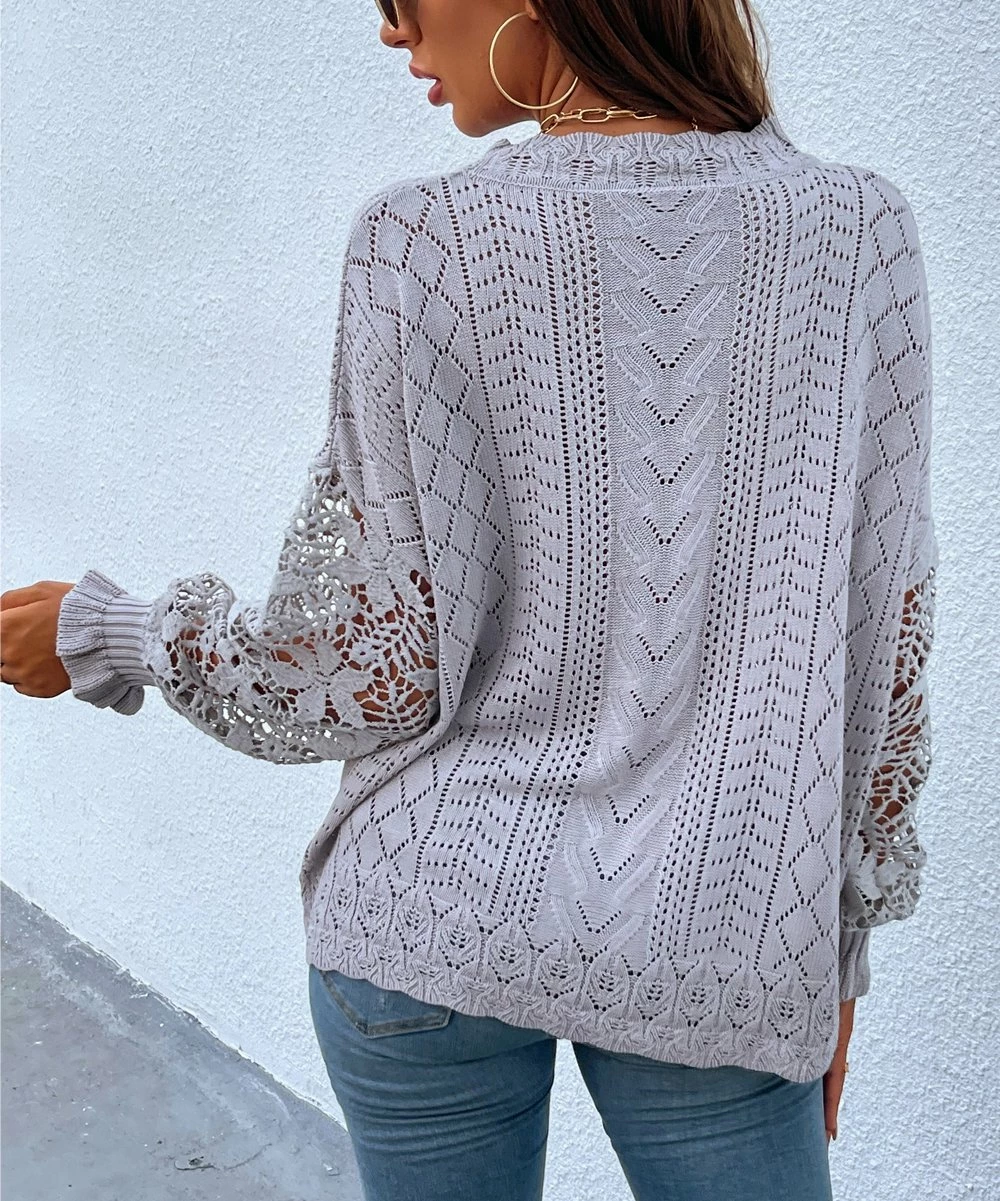 Promo β Z Avenue Gray Lace-Sleeve Crewneck Sweater - π© Women β¨ - Image 4