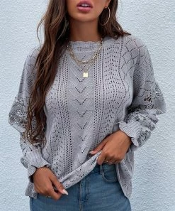 Promo β Z Avenue Gray Lace-Sleeve Crewneck Sweater - π© Women β¨