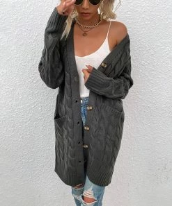 New ❤️ Z Avenue Dark Gray Cable-Knit Longline Cardigan - 👩 Women ⭐
