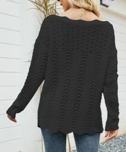 Best Pirce 😍 Z Avenue Black Openwork Scallop-Hem Long-Sleeve Sweater - 👩 Women 🌟