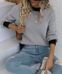 Promo 𧨠Z Avenue Gray & Black Contrast Long-Sleeve Sweater - π© Women π