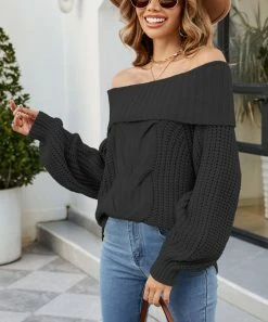 Flash Sale 🧨 Z Avenue Black Cable-Knit Off-Shoulder Sweater - 👩 Women 👍