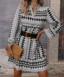 Best Pirce π Z Avenue Black & White Geometric Empire-Waist π Dress - π© Women & Juniors β¨