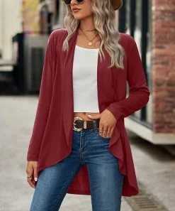 Hot Sale ❤️ Z Avenue Wine Hi-Low Open Cardigan - 👩 Women & Juniors 🎉