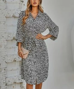 Hot Sale 🔥 Z Avenue Black & White Floral Puff-Sleeve 👚 Shirt 👗 Dress - 👩 Women 😉