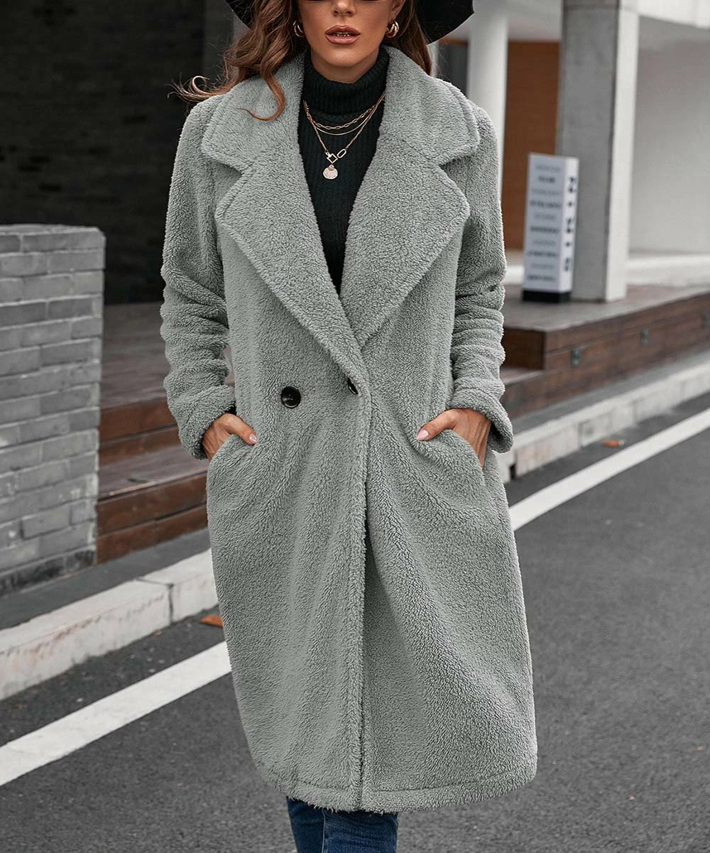 Hot Sale β Z Avenue Gray Single-Button Fleece Overcoat - π© Women π - Image 2