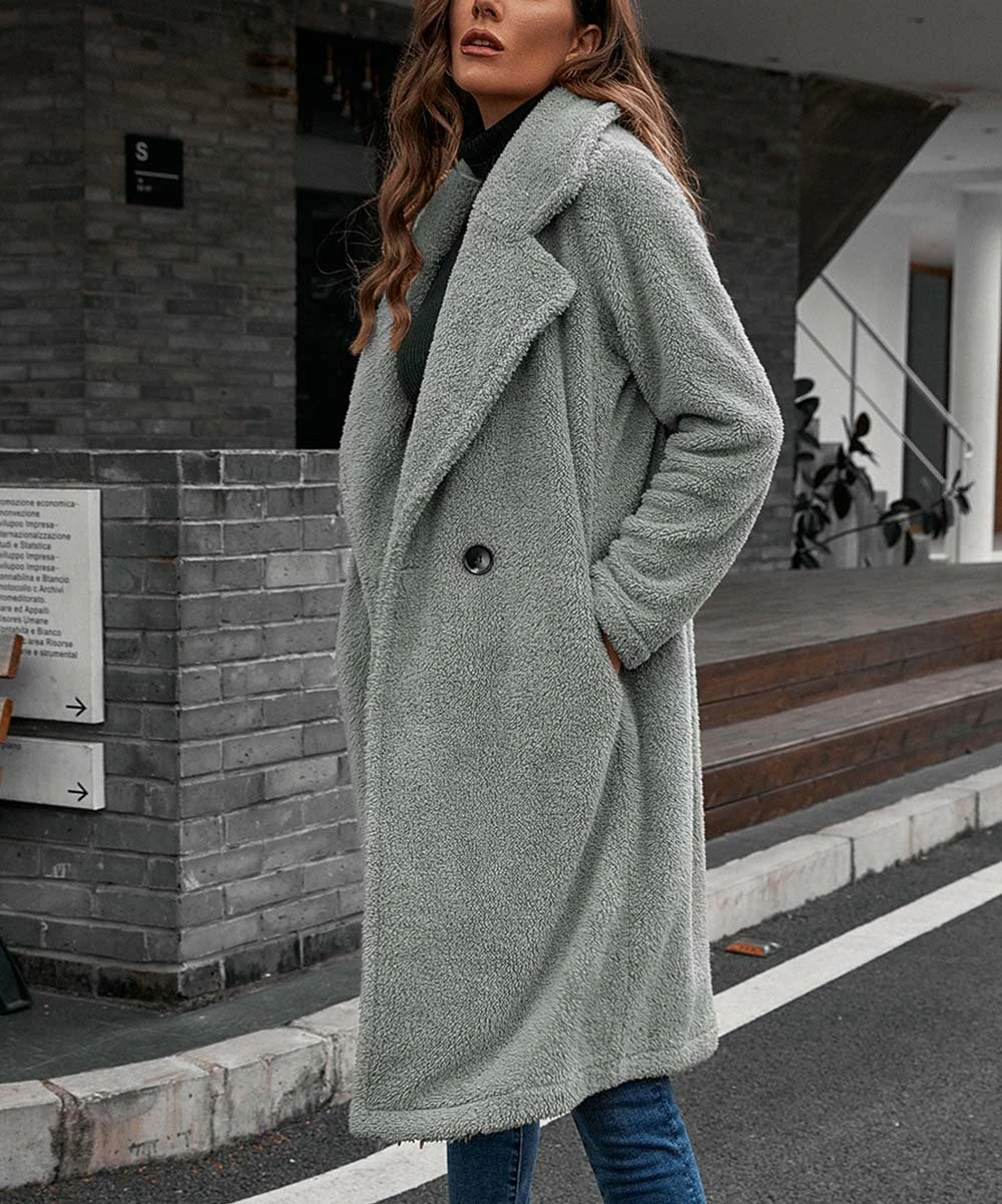 Hot Sale β Z Avenue Gray Single-Button Fleece Overcoat - π© Women π - Image 3