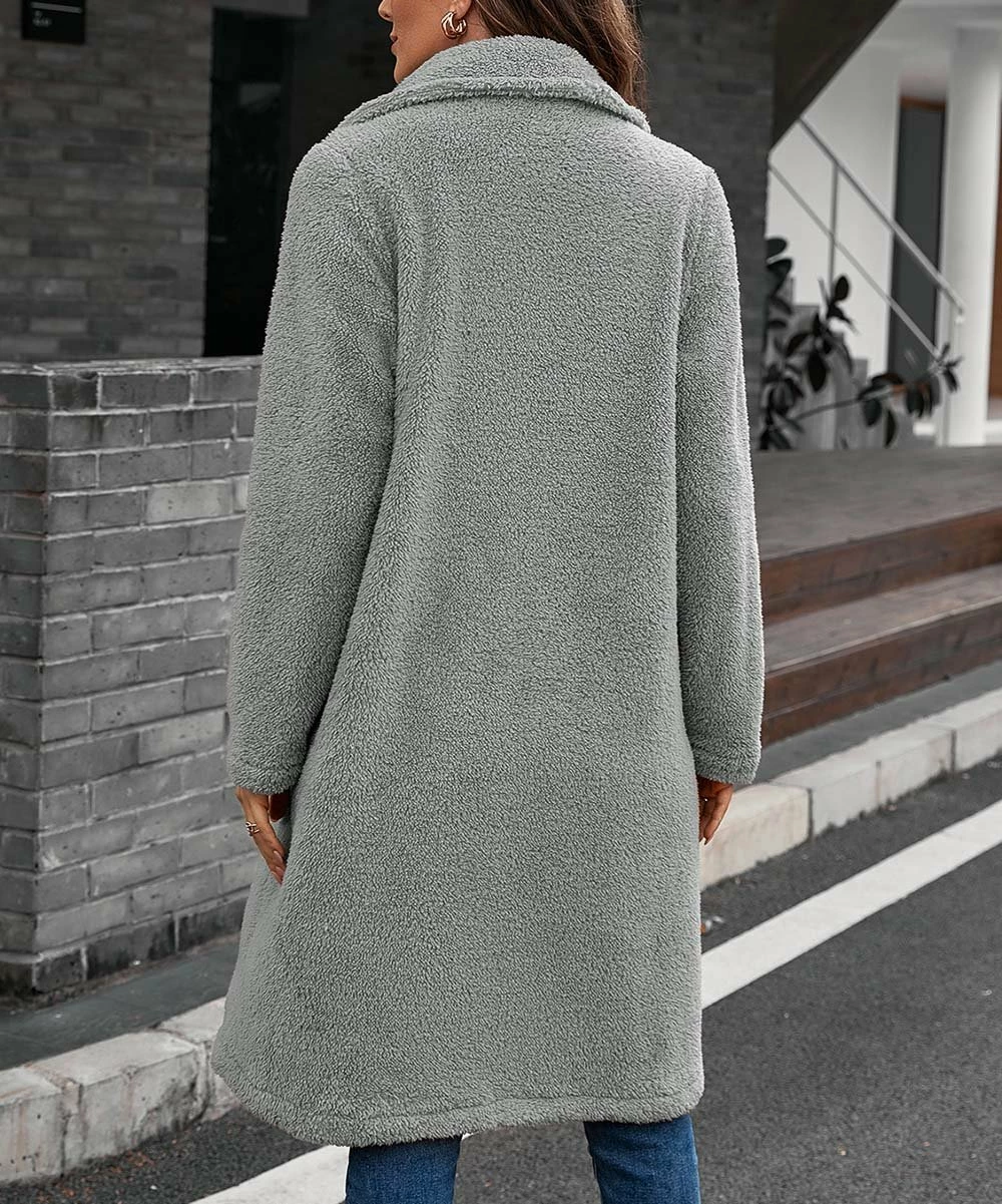 Hot Sale β Z Avenue Gray Single-Button Fleece Overcoat - π© Women π - Image 4