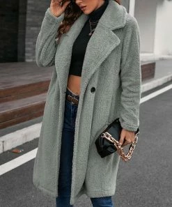 Hot Sale ⭐ Z Avenue Gray Single-Button Fleece Overcoat - 👩 Women 👏