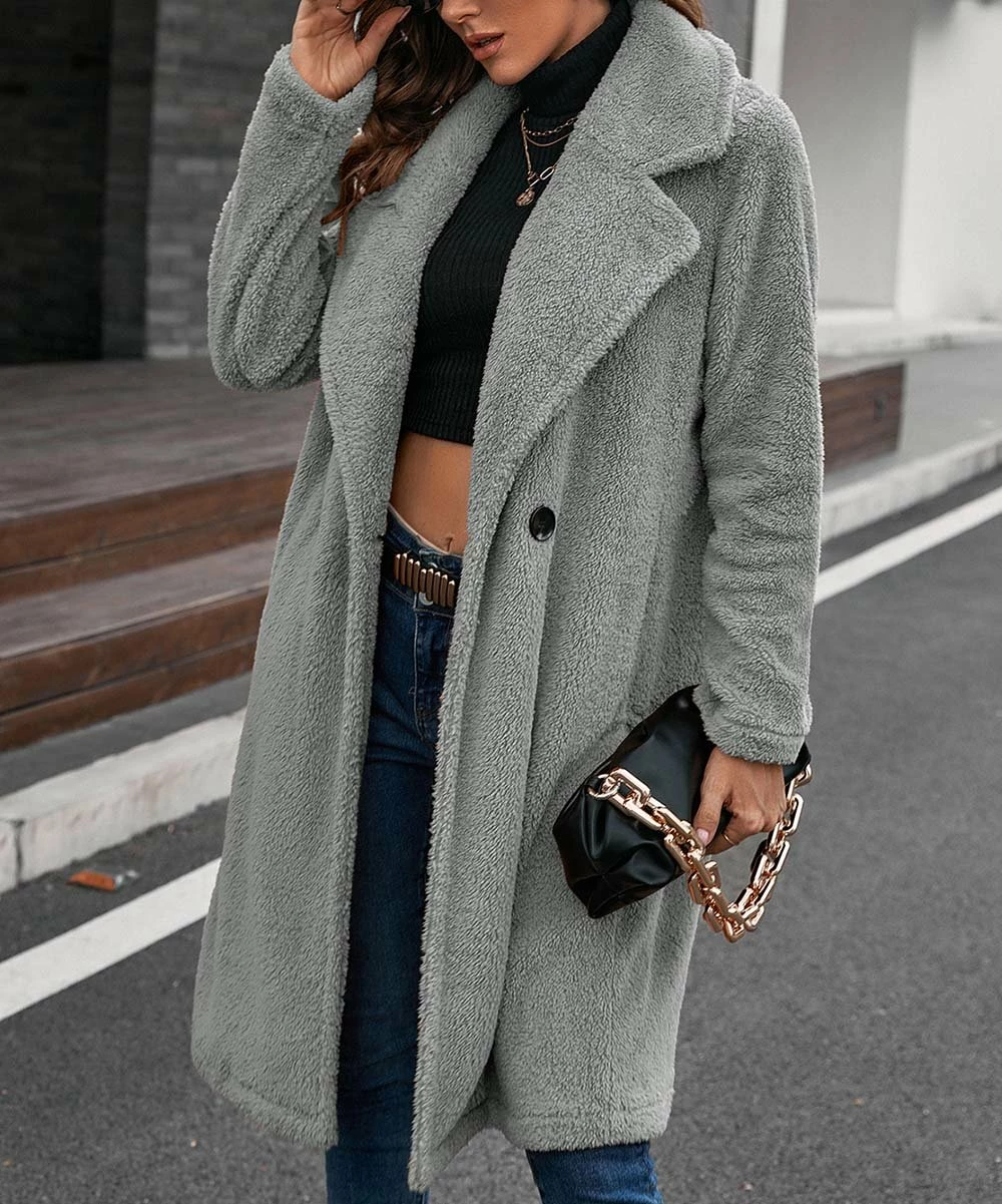 Hot Sale β Z Avenue Gray Single-Button Fleece Overcoat - π© Women π