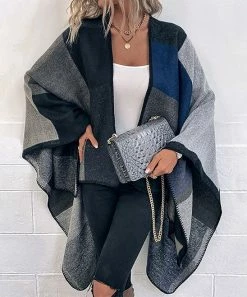 Flash Sale ✨ Z Avenue Blue Stripe Fringe-Hem Poncho - Juniors 🎁