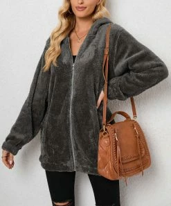 Best Sale β Z Avenue Dark Gray Ears Fuzzy Zip-Up HoodieHoodie - π© Women & Plus π