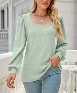 New π Z Avenue Light Green Waffle-Knit Square-Neck Puff-Sleeve Top - π© Women & Juniors β¨