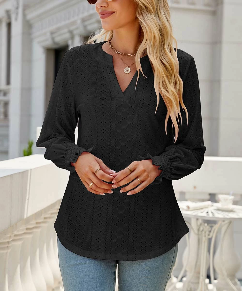 Buy π Z Avenue Black Poet-Sleeve V-Neck Top - π© Women & Juniors π - Image 2