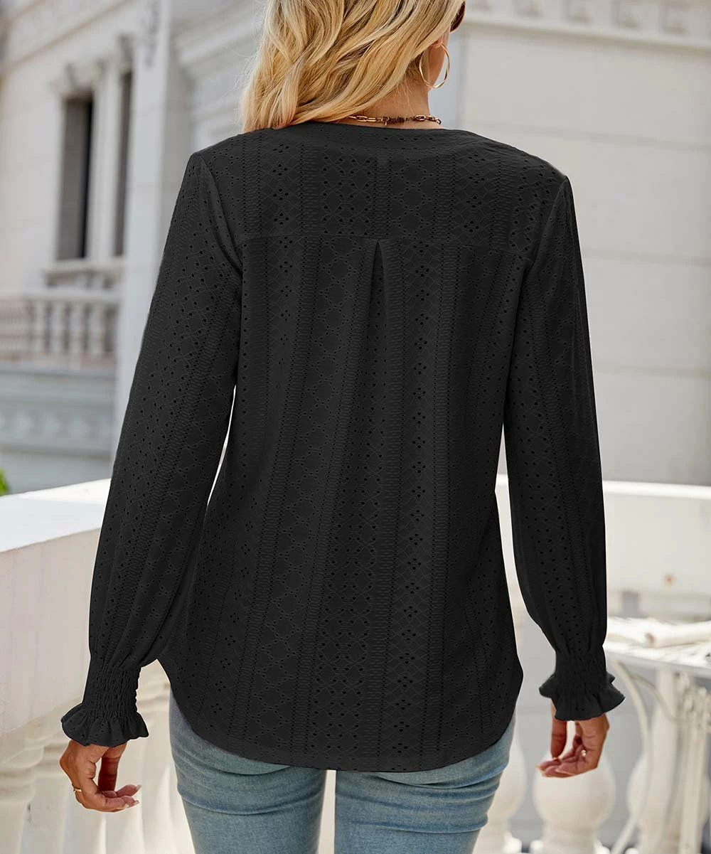 Buy π Z Avenue Black Poet-Sleeve V-Neck Top - π© Women & Juniors π - Image 3