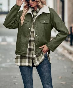 Coupon ✨ Z Avenue Olive Corduroy Sherpa Patchwork 🧥 Coat - 👩 Women 🔥