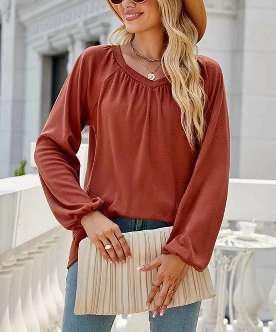 Best Pirce βοΈ Z Avenue Rust Bishop-Sleeve V-Neck Top - π© Women & Juniors π€©