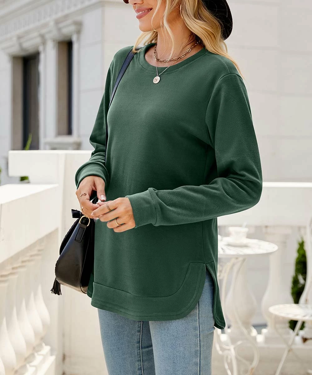 Top 10 𧨠Z Avenue Green Curved-Hem Long-Sleeve Top - π© Women & Juniors π - Image 3