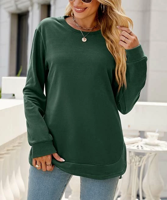 Top 10 𧨠Z Avenue Green Curved-Hem Long-Sleeve Top - π© Women & Juniors π