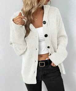 Best Pirce ❤️ Z Avenue White Single-Breasted Hooded Cardigan - 👩 Women ✨