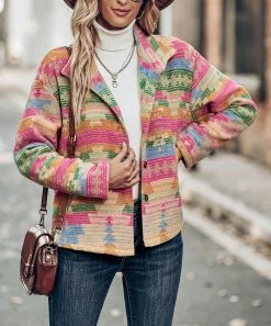 Hot Sale π Z Avenue Hot Pink & Orange Geometric Button-Up Jacket - π© Women π