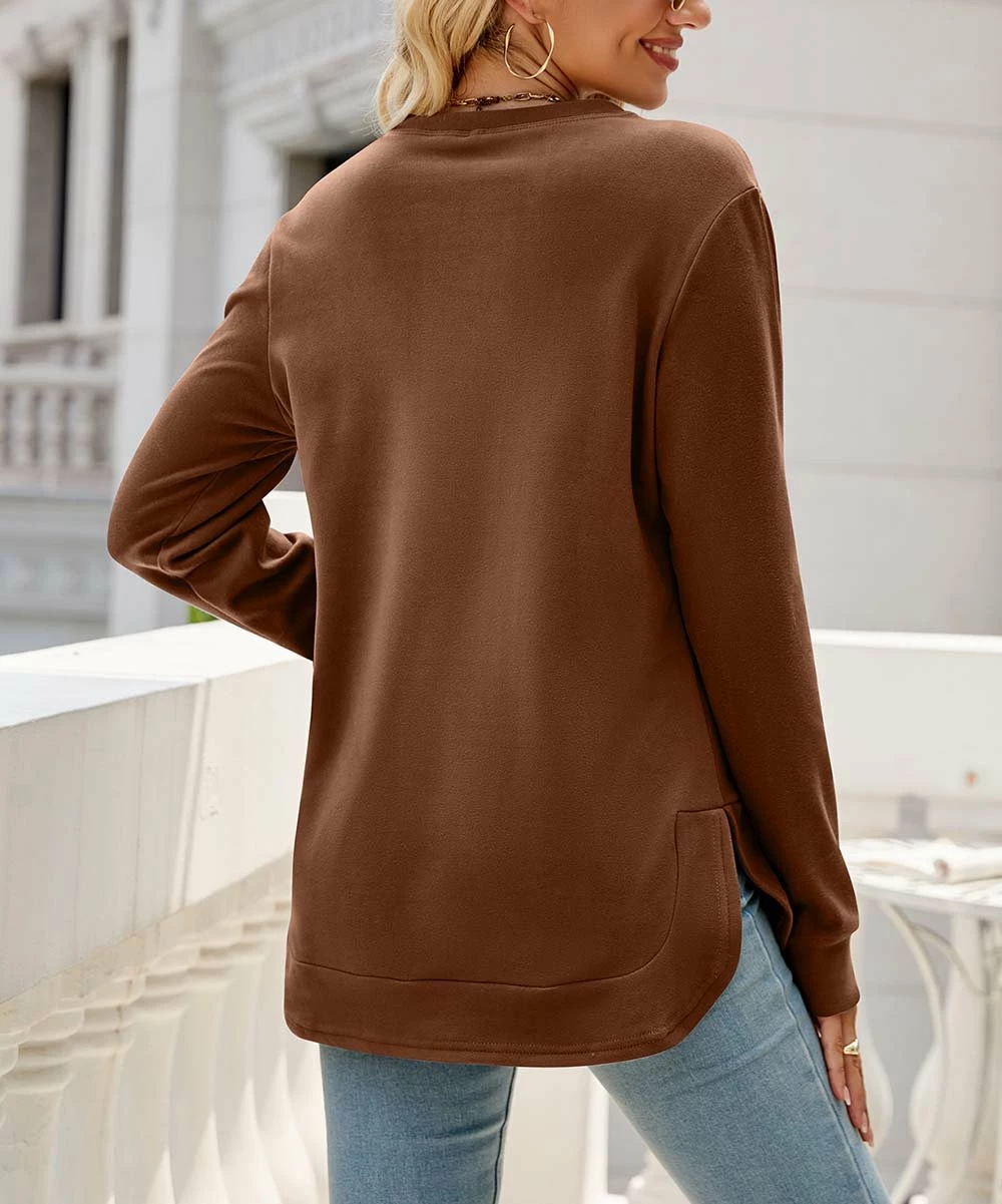 Deals π Z Avenue Brown Asymmetrical Crewneck Top - π© Women & Juniors π€© - Image 2