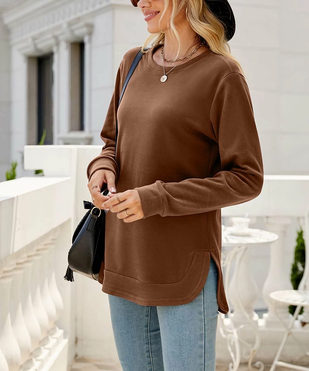 Deals π Z Avenue Brown Asymmetrical Crewneck Top - π© Women & Juniors π€© - Image 3