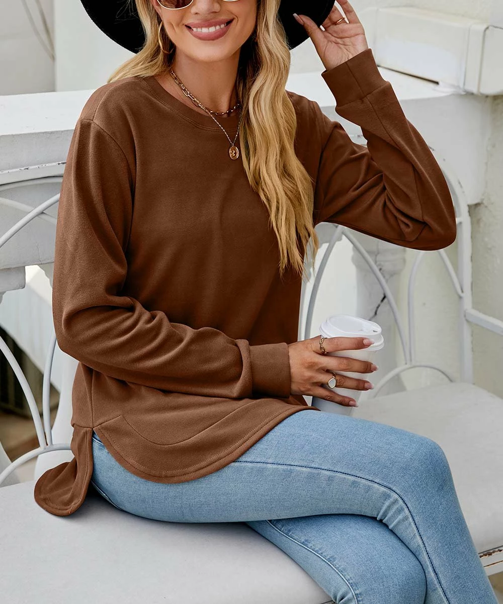 Deals π Z Avenue Brown Asymmetrical Crewneck Top - π© Women & Juniors π€© - Image 4