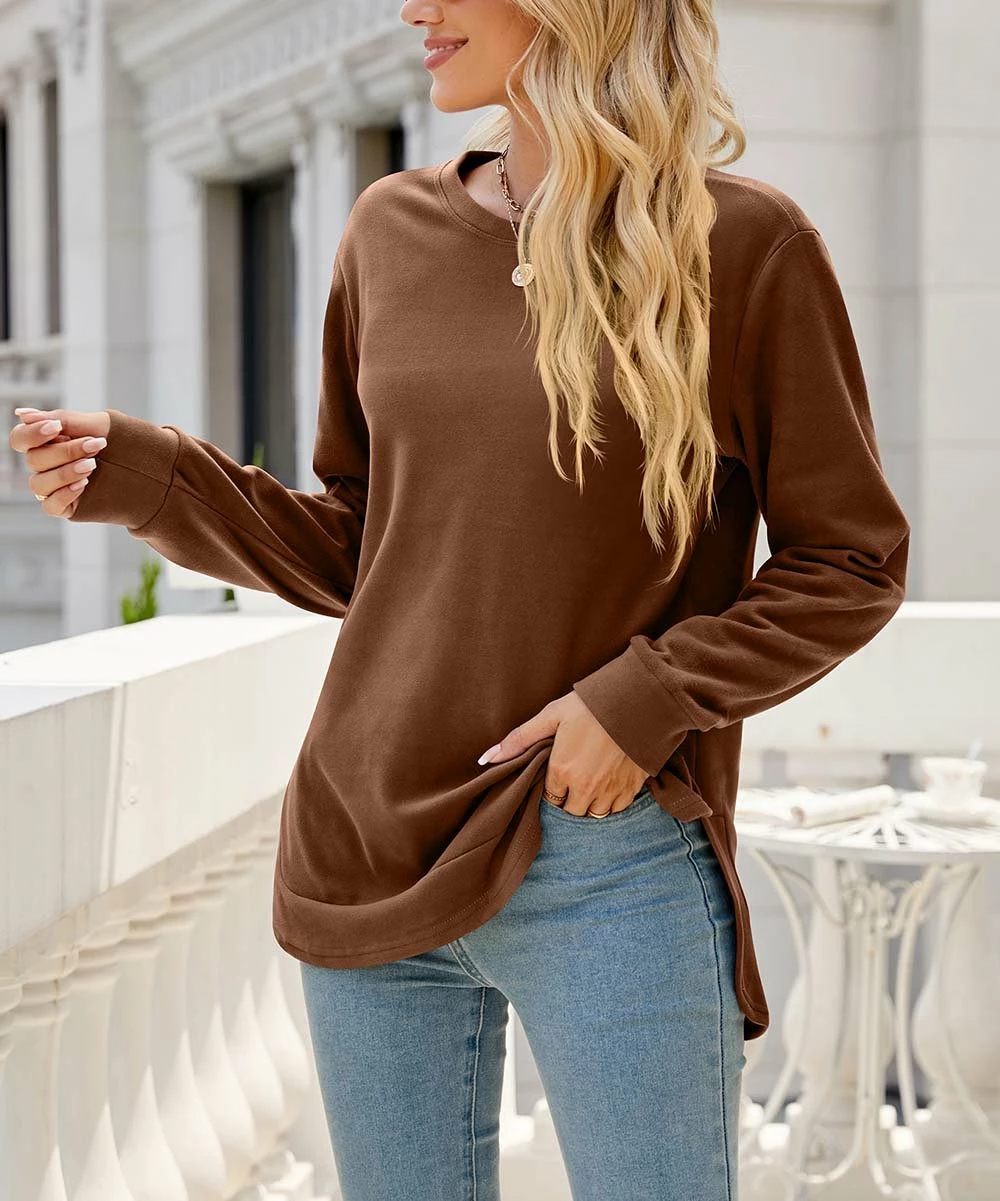 Deals π Z Avenue Brown Asymmetrical Crewneck Top - π© Women & Juniors π€© - Image 5
