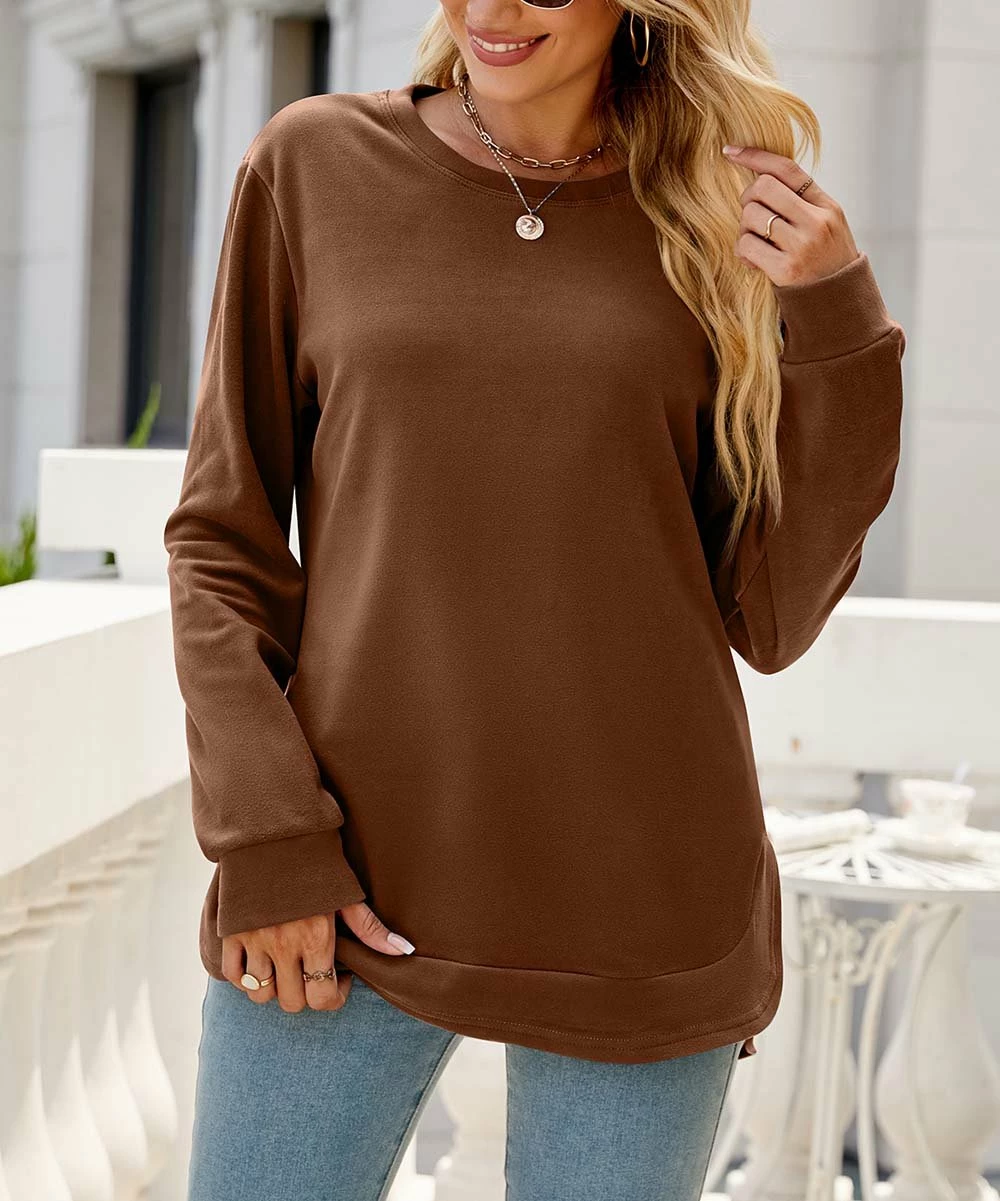 Deals π Z Avenue Brown Asymmetrical Crewneck Top - π© Women & Juniors π€©