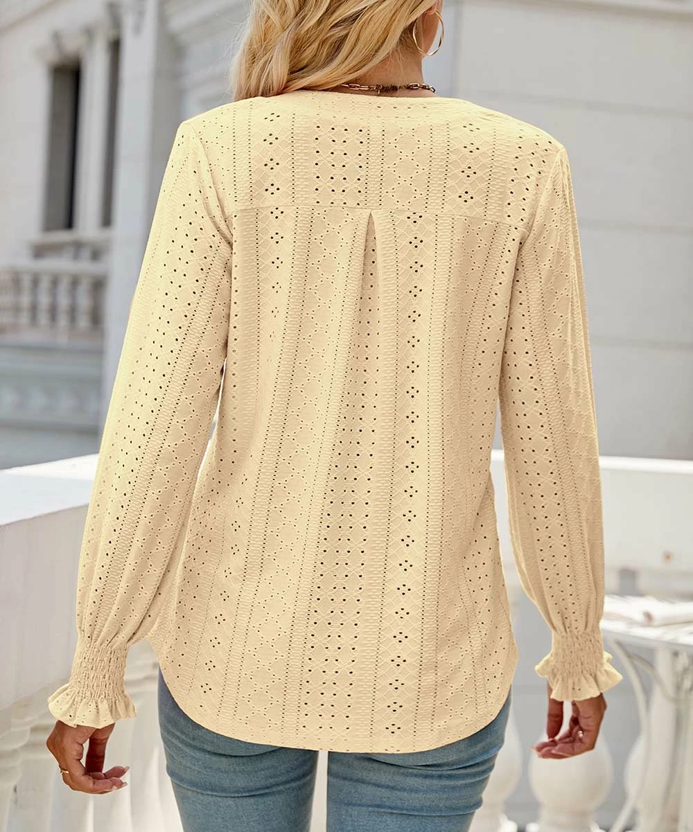 New ๐ฅ Z Avenue Yellow Eyelet Poet-Sleeve V-Neck Top - ๐ฉ Women & Juniors ๐ฅ 5 New ๐ฅ Z Avenue Yellow Eyelet Poet-Sleeve V-Neck Top - ๐ฉ Women & Juniors ๐ฅ - Image 3
