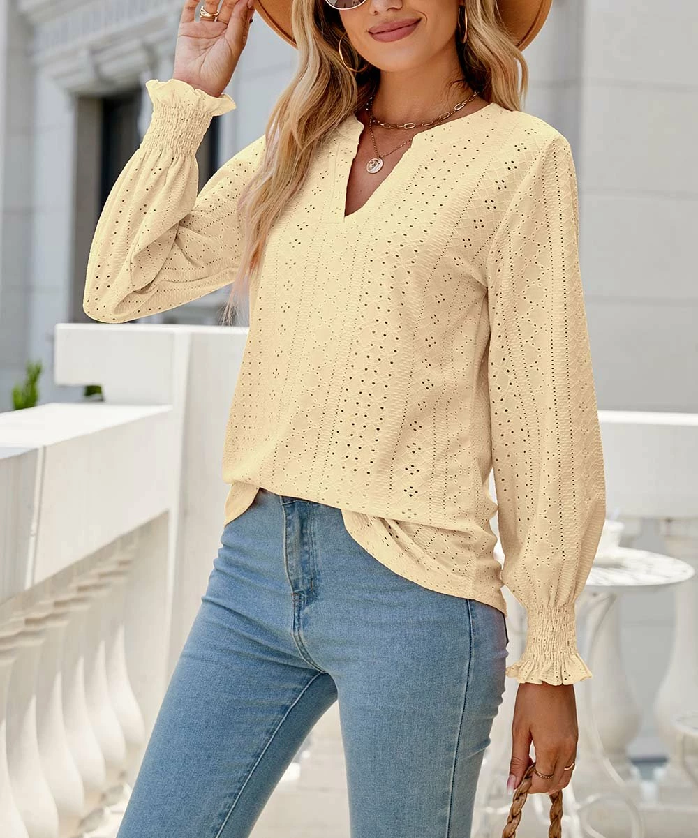 New ๐ฅ Z Avenue Yellow Eyelet Poet-Sleeve V-Neck Top - ๐ฉ Women & Juniors ๐ฅ 6 New ๐ฅ Z Avenue Yellow Eyelet Poet-Sleeve V-Neck Top - ๐ฉ Women & Juniors ๐ฅ - Image 4