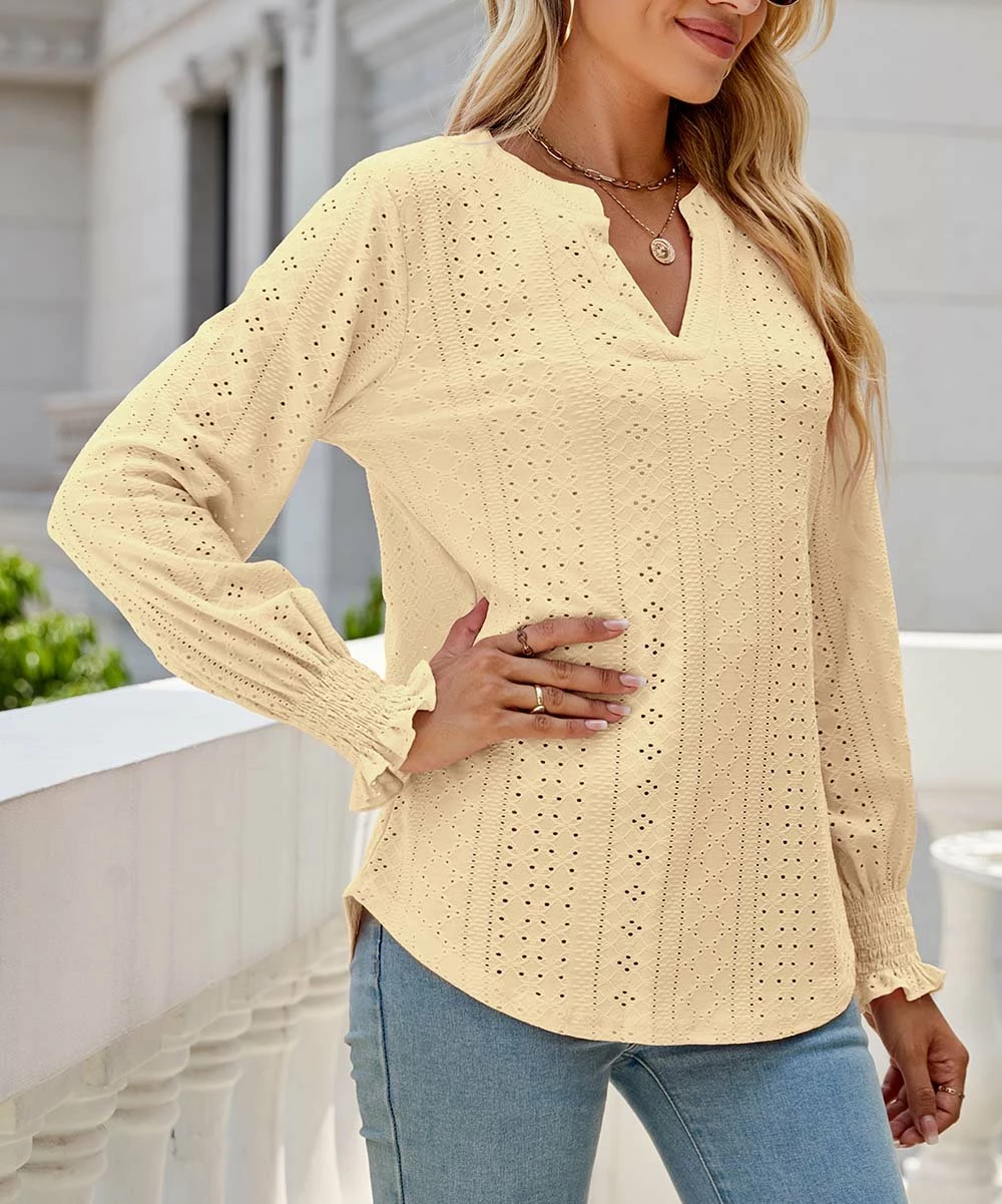 New ๐ฅ Z Avenue Yellow Eyelet Poet-Sleeve V-Neck Top - ๐ฉ Women & Juniors ๐ฅ 7 New ๐ฅ Z Avenue Yellow Eyelet Poet-Sleeve V-Neck Top - ๐ฉ Women & Juniors ๐ฅ - Image 5