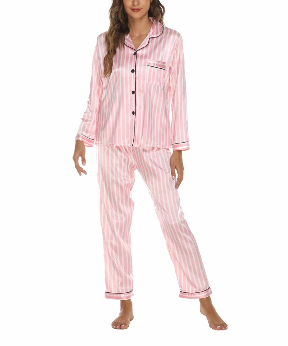 Cheapest π Z Avenue Pink & White Stripe Button-Up Pajama Set - π© Women β - Image 3