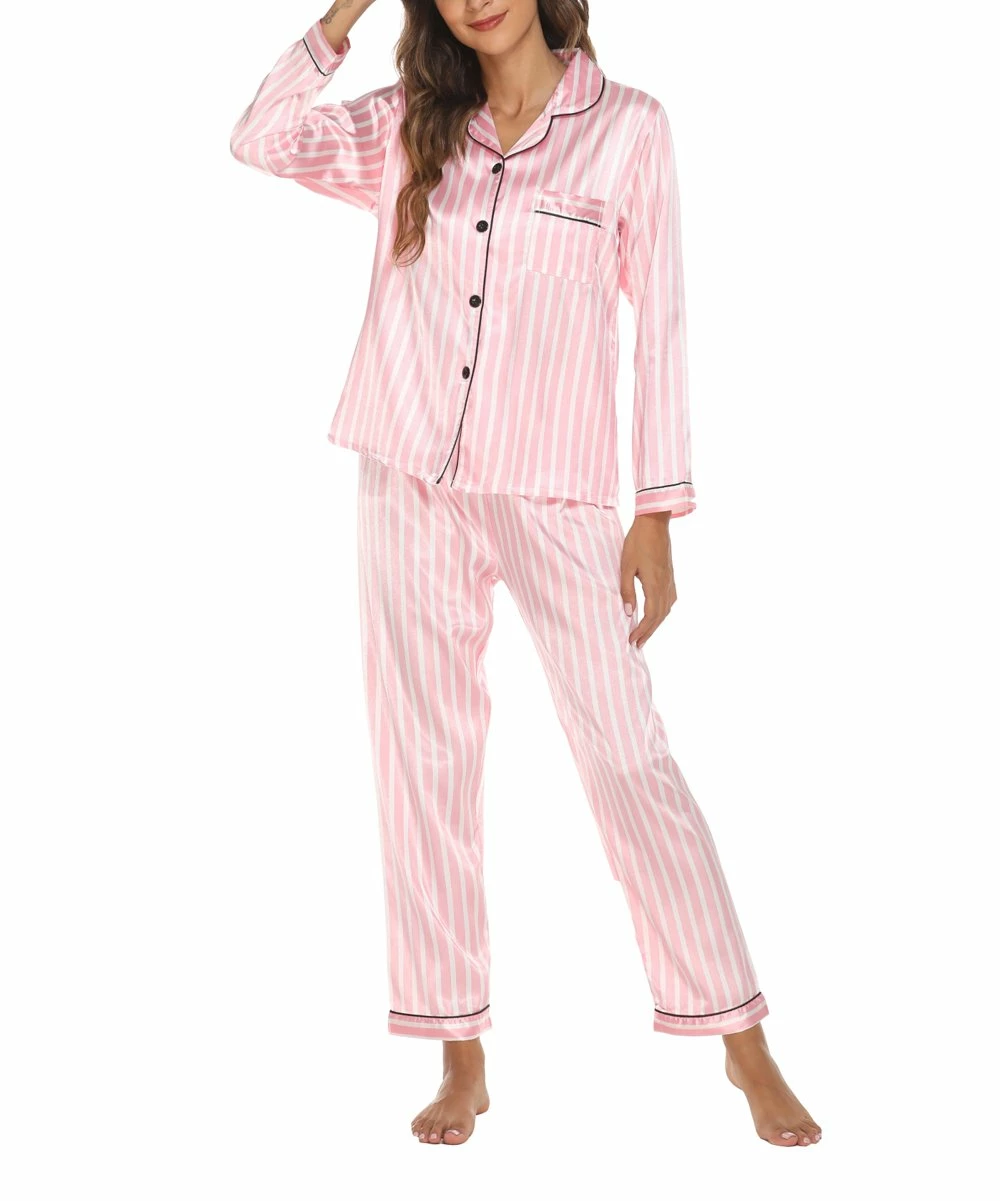 Cheapest π Z Avenue Pink & White Stripe Button-Up Pajama Set - π© Women β - Image 4