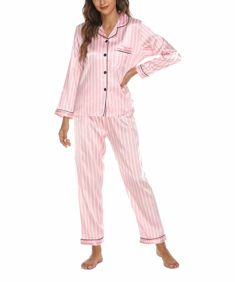Cheapest π Z Avenue Pink & White Stripe Button-Up Pajama Set - π© Women β - Image 5