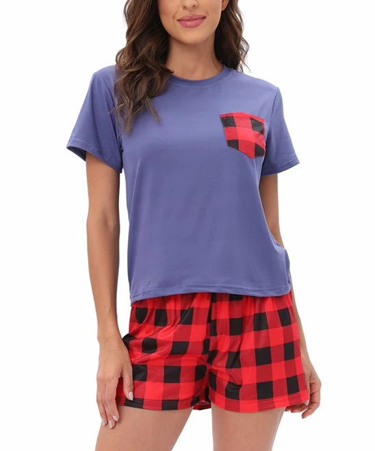 New π Z Avenue Blue & Red Plaid Short-Sleeve Pajama Set - π© Women π₯° - Image 2